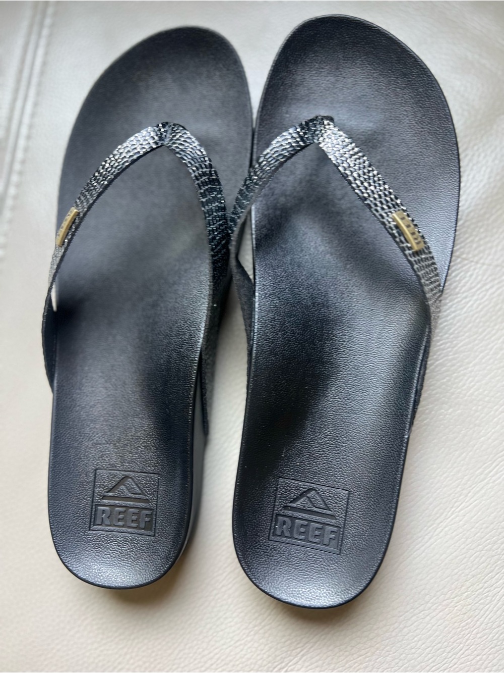 Reef Black Women's Flip Flop Sandals with Metallic Straps
